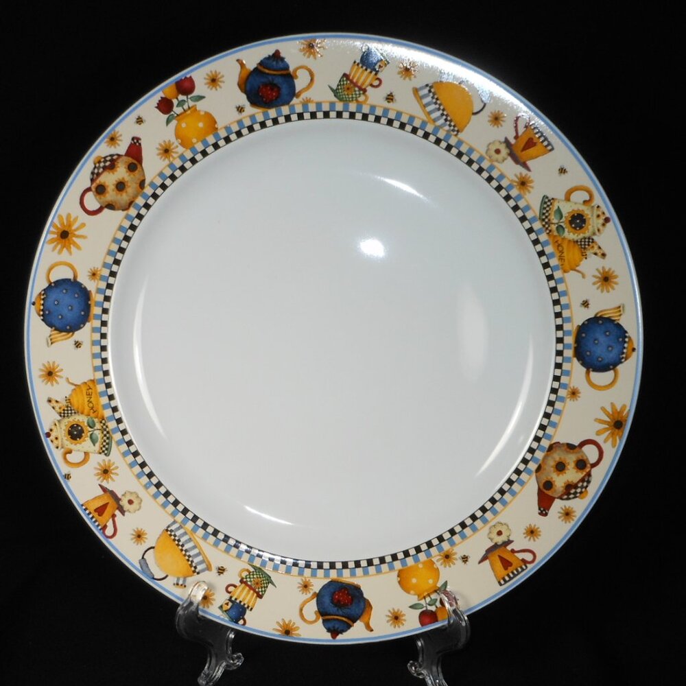 12 1/2" colorful serving plate. Sakura TEAPOTS 1998 Debbie MUMM stoneware